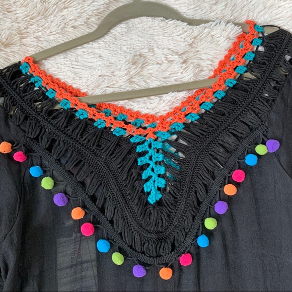 Beach dress - Black & pompoms - s/m - Picture 3 of 5